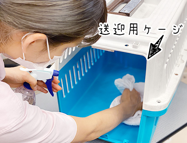 送迎用ケージの消毒